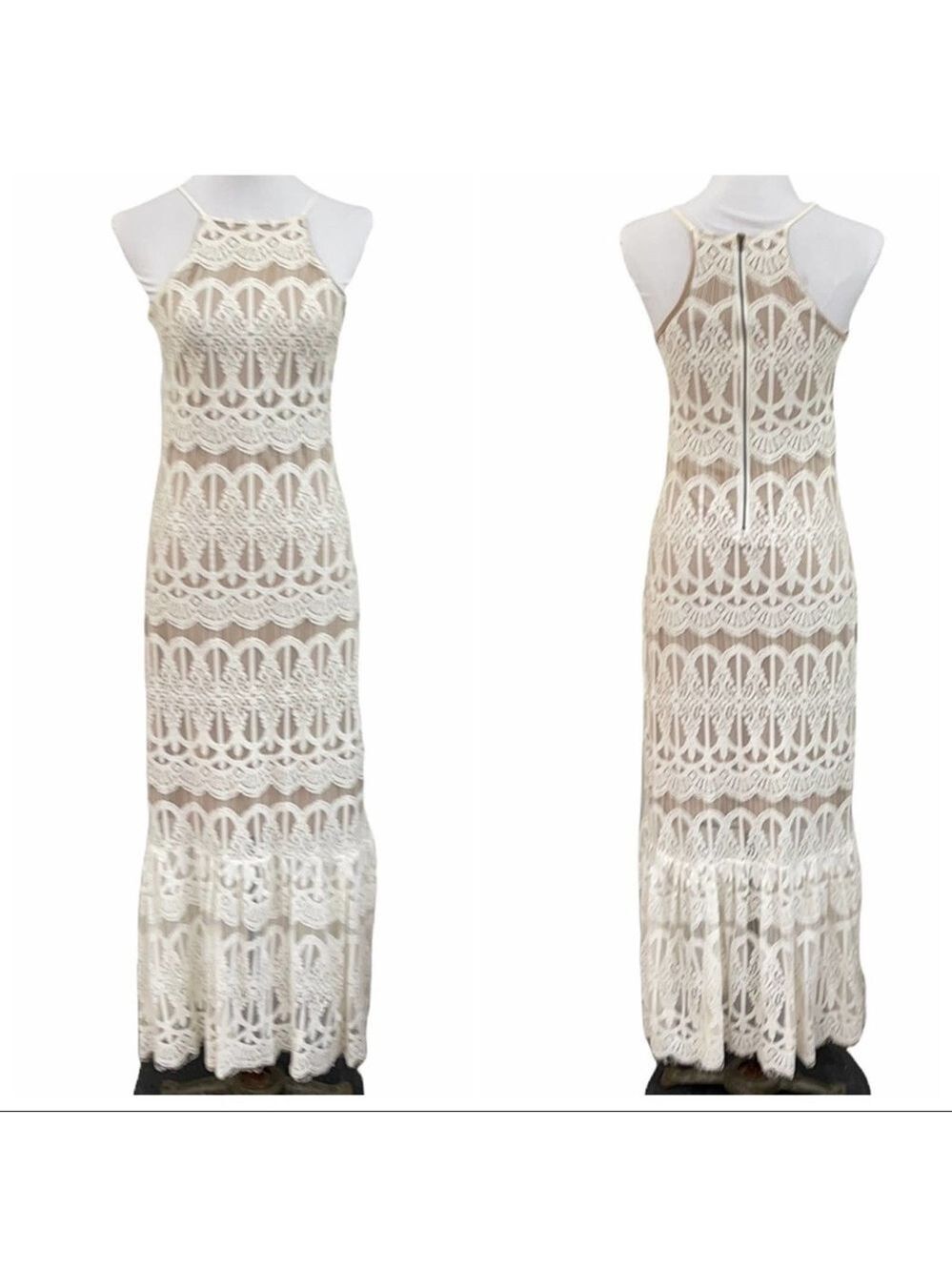 Love Fire Lace Tiered Ruffle Bottom Maxi Dress SZ S